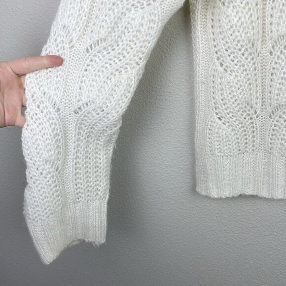 J.Crew Women's Medium Pointelle Cable Knit Sweater Mock Neck Ivory Cream Alpaca - Picture 3 of 14